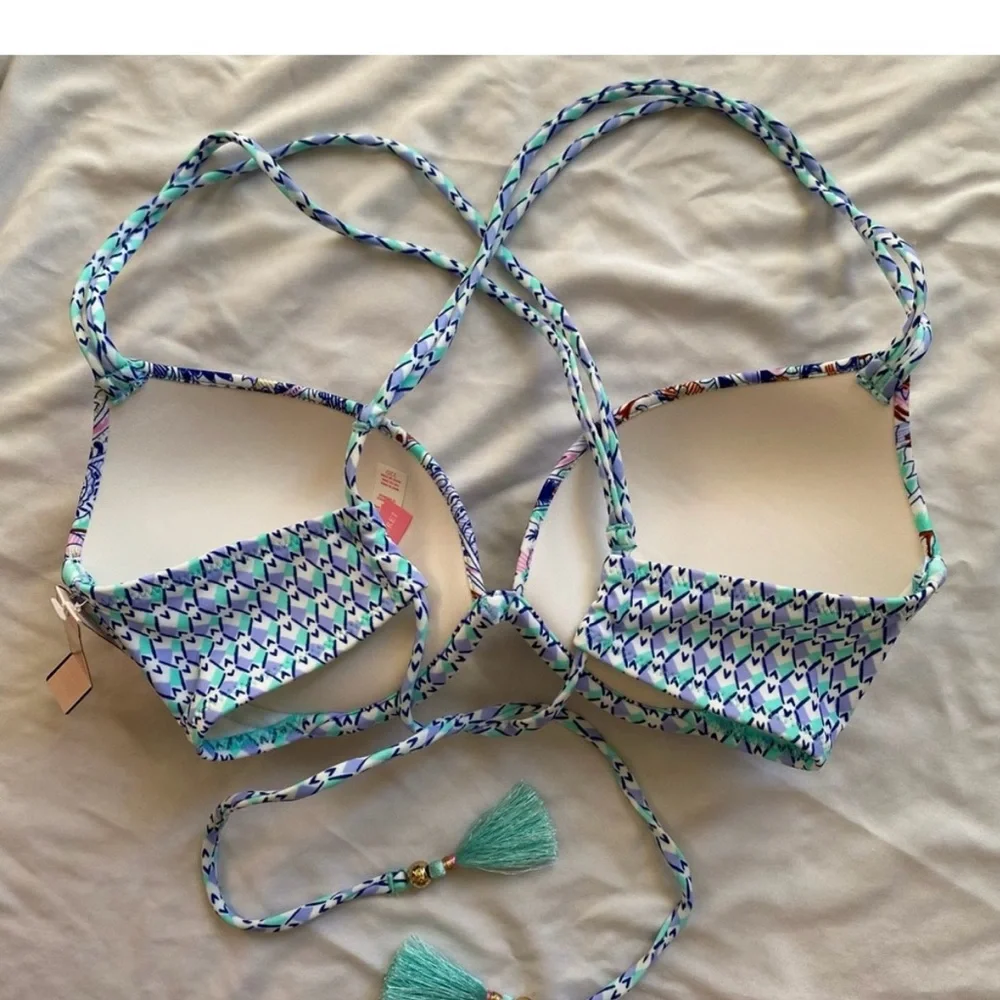 Victoria’s Secret The Gorgeous Bikini Top Strappy Tassel Blue Paisley 34C - Picture 3 of 5